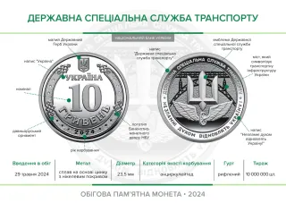 Ролик обігових пам’ятних монет «Державна спеціальна служба транспорту» (у ролику 25 монет), 250 грн, 2024 — буклет, сторінка 2