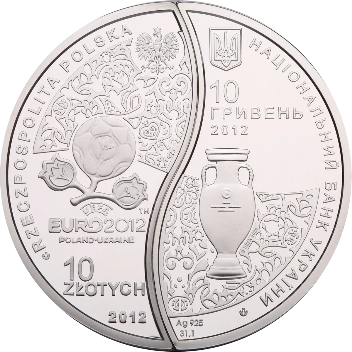 УЄФА. Євро 2012. Україна-Польща (набір з двох монет, які складаються в коло діаметром 50 мм), 10 грн — аверс