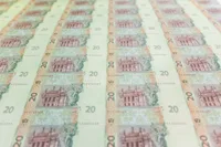 1/2 друкарського аркуша банкнот гривні номіналом 20 грн. (27 банкнот), 540 грн, 2017 — реверс