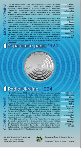 100 років із часу заснування "Українського Радіо’у сувенірному пакованні, 5 грн, 2024 — реверс
