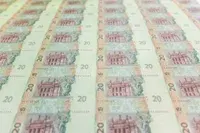 Цілий друкарський аркуш банкнот гривні номіналом 20 грн. (54 банкноти), 1080 грн, 2017 — реверс